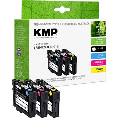 'KMP Multipack Cartouches d'Encre, compatibles avec Epson 27XL (T2715). Contient : 1x Noir, 1x Cyan, 1x Magenta, 1x Jaune.'
