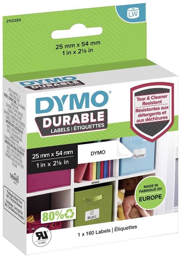 DYMO Rouleau d'étiquettes 54 x 25 mm film polypropylène blanc 160 pc(s) fixation permanente 2112283 Etiquette universelles, Etiquette pour adresse
