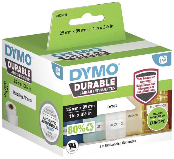 DYMO Rouleau d'étiquettes 89 x 25 mm film polypropylène blanc 700 pc(s) fixation permanente 2112285 Etiquette universelles, Etiquette pour adresse