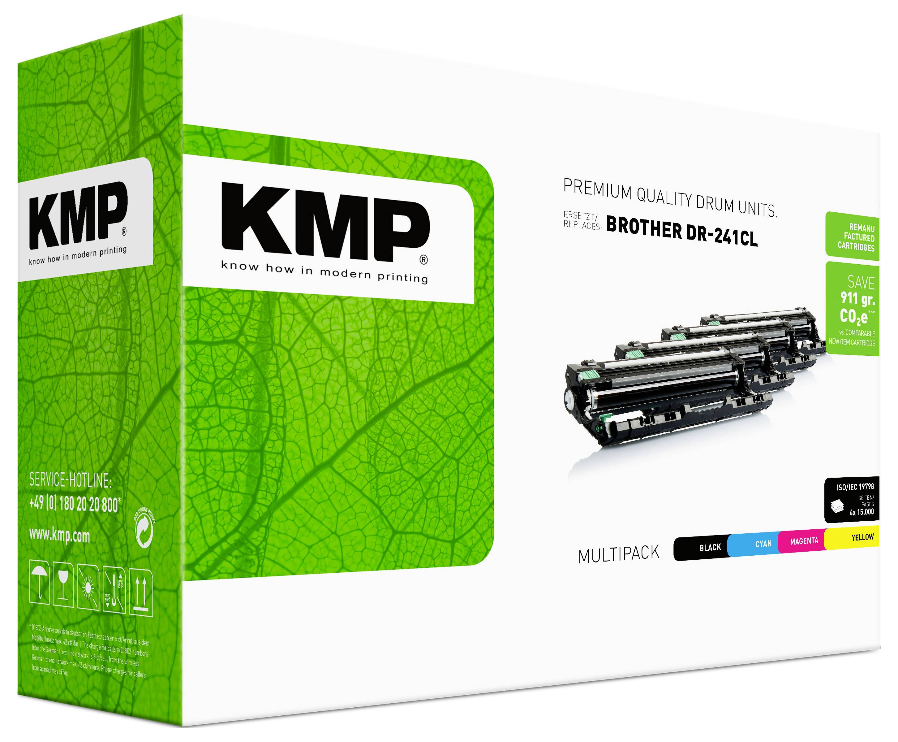 Unité de tambour KMP de qualité premium multipack pour Brother DR-241CL, présentée dans une boîte vert et blanc avec des unités de toner illustrées.