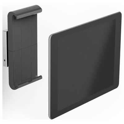 Support de tablette fixé au mur, à côté d'une tablette. Adapté pour une fixation stable des tablettes offrant une vue optimale.