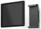 Une tablette noire à côté d'un support mural plat et minimaliste, adapté à la tablette située à droite.