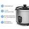 Cuiseur à riz avec boîtier en acier inoxydable et une capacité de 1,8 litres. Équipement : fonction maintien au chaud, protection contre la marche à sec, arrêt automatique.