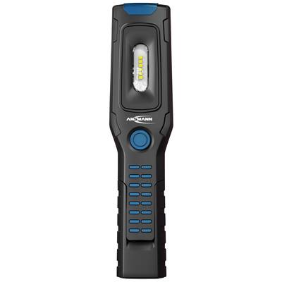 Lampe de poche noire avec bouton bleu et éclairage LED de la marque 'Ansmann'.