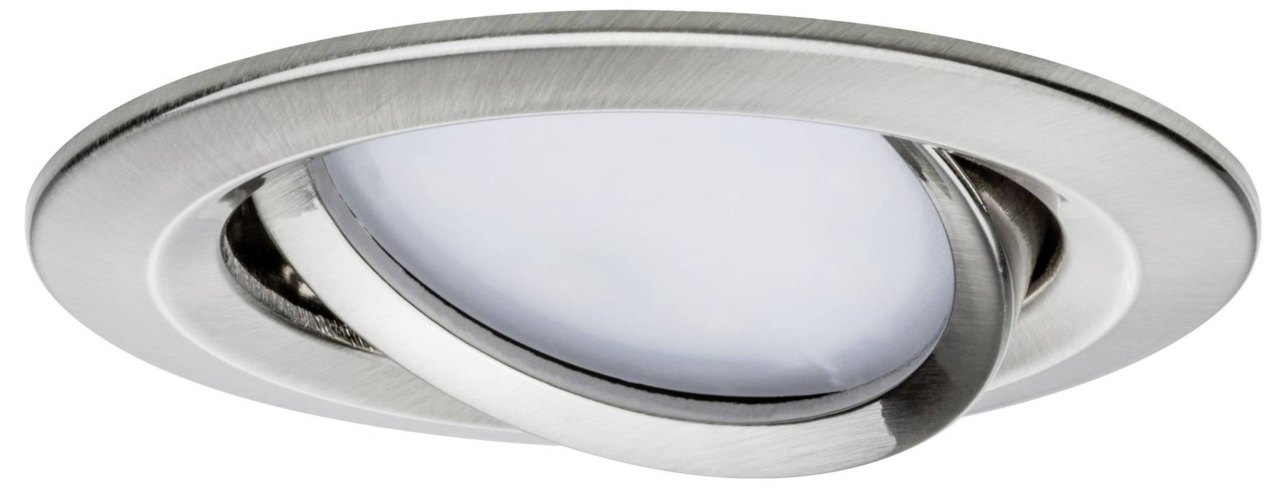 Spot encastrable rond en argent, avec lampe LED orientable, adapté pour montage au plafond. Design moderne, économe en énergie.