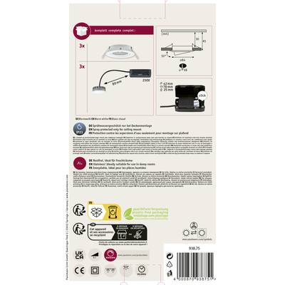 Ensemble de plafonnier, comprenant 3 luminaires LED de 3 watts chacun, IP23, dimmables, avec matériel de montage inclus, adapté aux espaces humides.