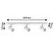 Plafonnier triple avec lampes blanches, monté sur une barre de 600 mm ; dimensions : hauteur 110 mm, profondeur 70 mm.