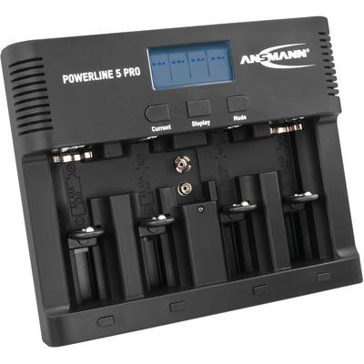 Chargeur Ansmann Powerline 5 Pro avec quatre emplacements de charge et affichage numérique. Adapté à différents types de batteries.