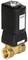 Vanne 'Burkert' en métal avec boîtier noir et étiquette 'Made in Germany', adaptée pour la régulation des liquides et des gaz.