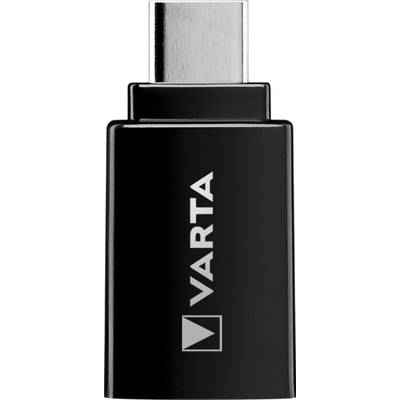 Adaptateur USB-C 'VARTA', noir, orienté verticalement, avec fiche argentée en haut.
