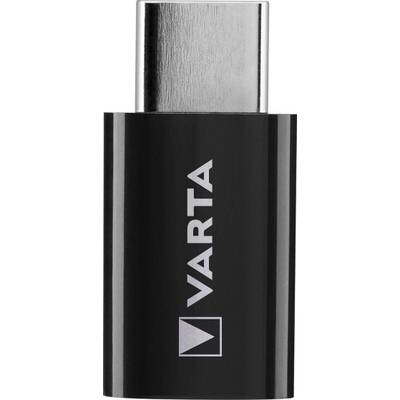 Adaptateur USB-C noir portant l'inscription 'VARTA', avec une fiche métallique ronde en haut.