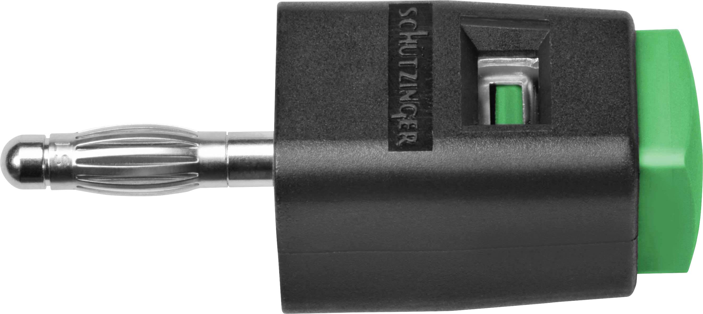 'Adaptateur Schützinger noir-vert avec connecteur métallique, adapté aux connexions électriques.'