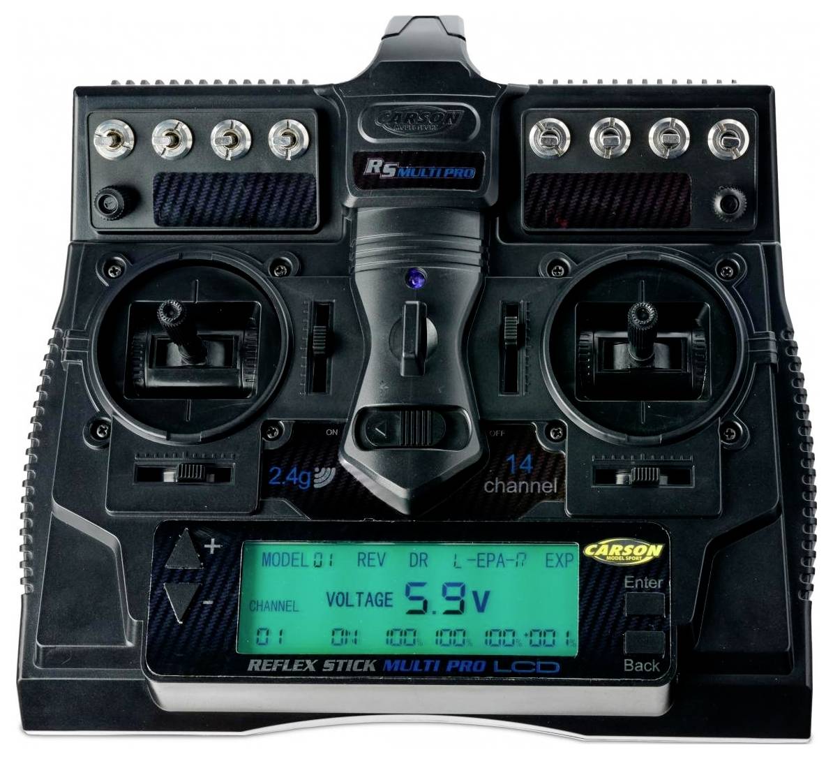 Radiocommande manuelle Carson Modellsport Reflex Stick Multi Pro LCD avec récepteur 2,4 GHz Nombre de canaux: 14-4