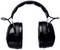 Casque noir anti-bruit, vue de face. Adapté pour la protection contre le bruit dans les environnements bruyants.