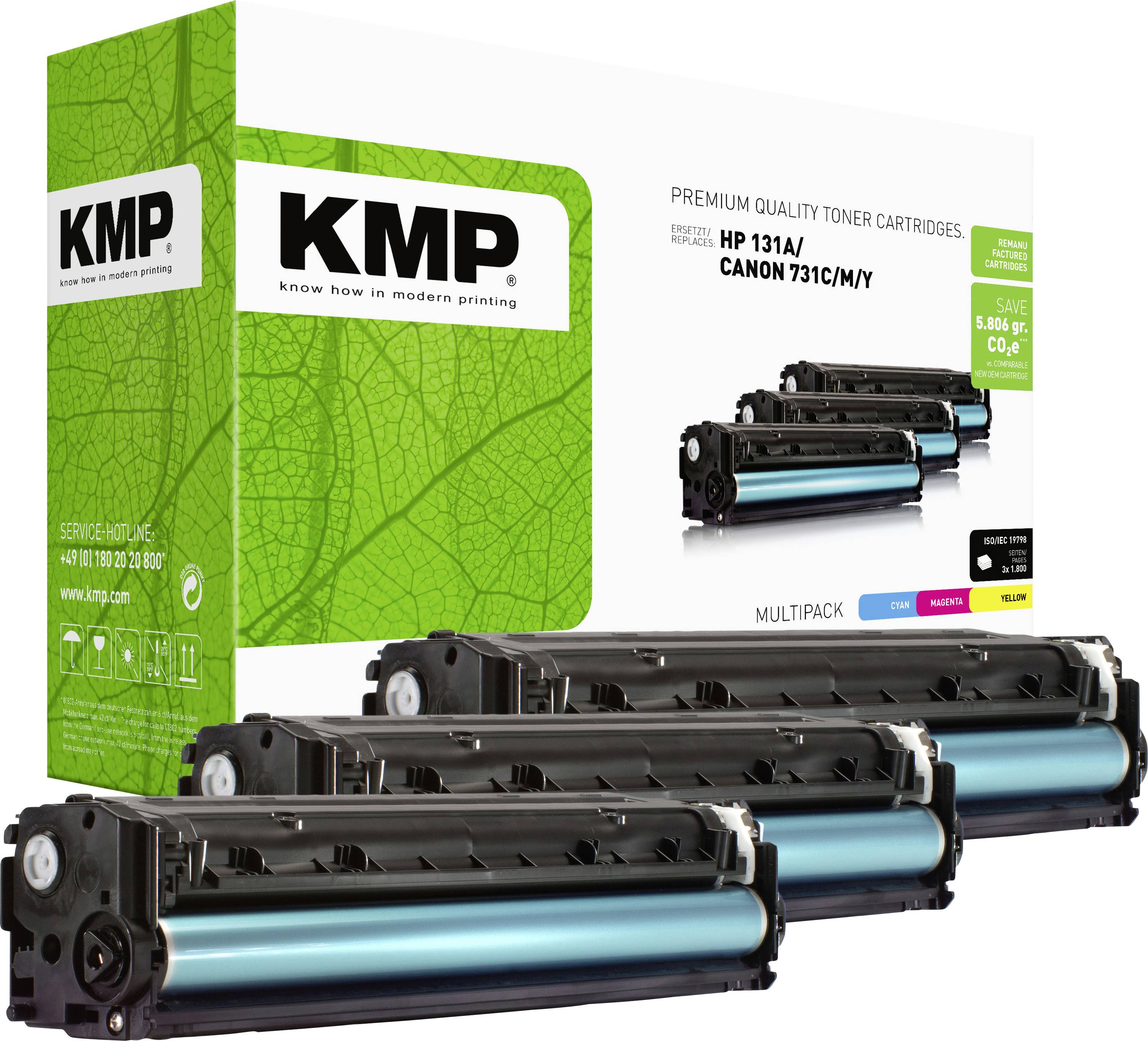 KMP Toner remplace HP 131A, CF211A, CF212A, CF213A compatible pack bundle cyan, magenta, jaune 1800 pages H-T171CMY 1236,0030