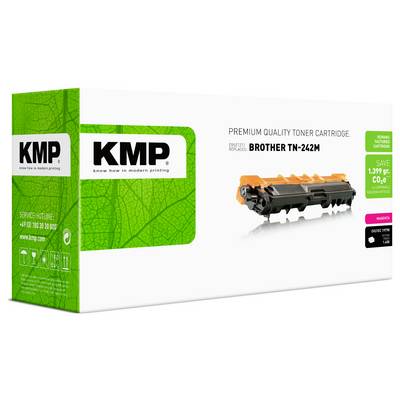 Emballage de cartouche de toner KMP de qualité supérieure pour Brother TN-242M, présenté avec boîte verte et image de cartouche.
