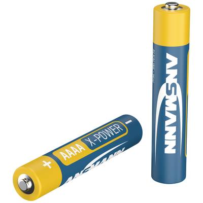 Deux piles AAAA X-Power d'Ansmann, l'une couchée, l'autre debout, sur un fond blanc.