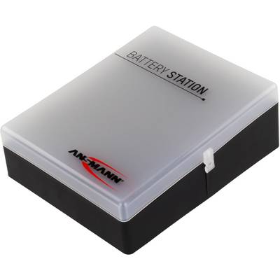 Une station de batteries noire avec un couvercle transparent, portant l'inscription 'Battery Station' et le logo d'une marque. Adaptée pour un rangement organisé.