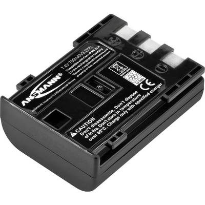 Un accumulateur noir avec logo de marque et avertissements de sécurité. Tension : 7,4V, capacité : 1500mAh. Contacts de connexion et symboles visibles.