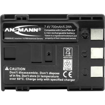 Pack de batterie 7,4V 700mAh compatible avec Canon NB-2LH. Ne pas démonter, ne pas brûler, ou stocker à plus de 60°C. Charger uniquement avec un chargeur spécifique.