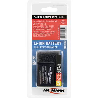 Pack de batterie Ansmann, compatible avec Canon NB 5L pour appareils photo et caméscopes. Lithium-ion, puissance 3,7V, 1150mAh, garantie de 5 ans.