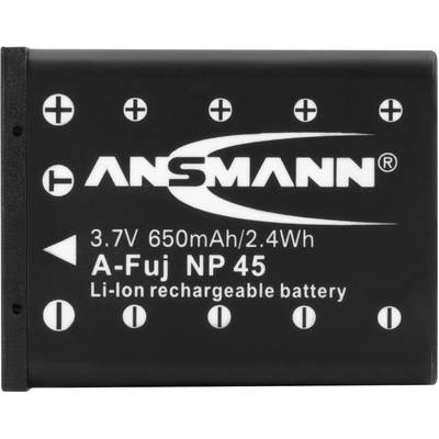 Batterie noire Li-Ion avec inscription '3,7V 650mAh/2,4Wh', modèle 'A-Fuj NP 45' de 'ANSMANN'.