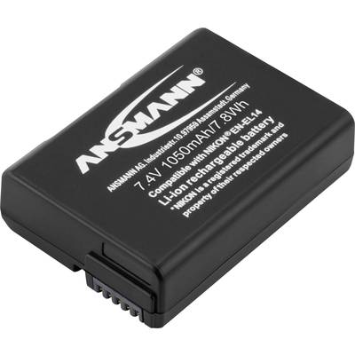 Batterie noire portant l'inscription '7,4V 1050mAh 7,8Wh, compatible avec Nikon EN-EL14, Li-Ion rechargeable'.