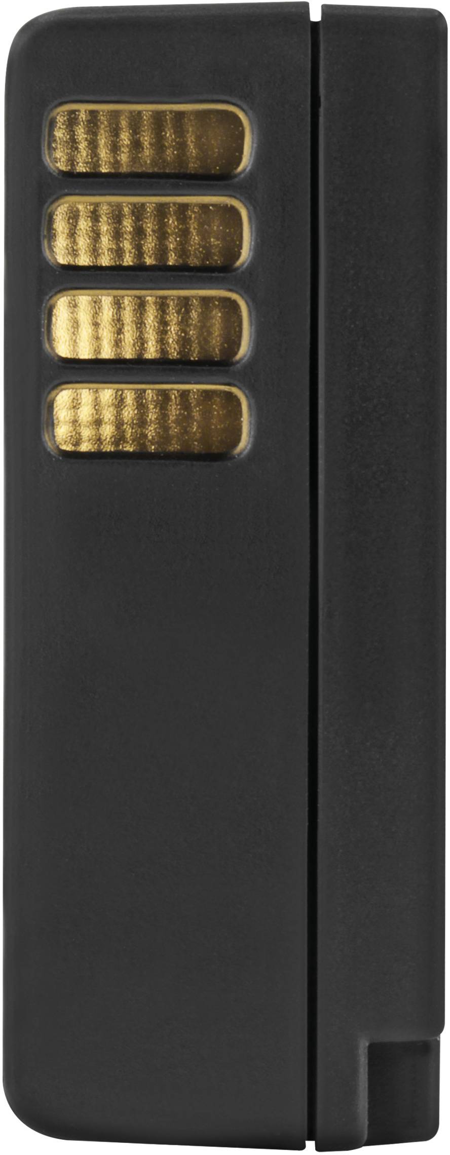 Une clé USB noire avec cinq bandes dorées sur le dessus.