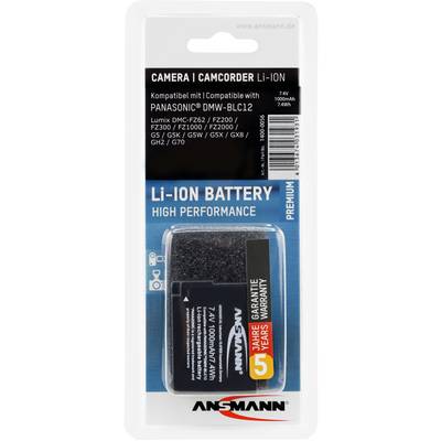 Une batterie Li-Ion noire dans un emballage, compatible avec les appareils photo Panasonic tels que le Lumix DMC-FZ62. Capacité : 1000mAh.