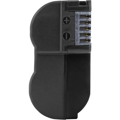 Une batterie noire avec des bornes, probablement destinée à un appareil électronique.