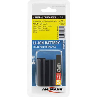 Batterie Li-Ion rechargeable pour appareils photo Nikon, compatible avec EN EL 15. 7,4V, 1500mAh. 2 ans de garantie.