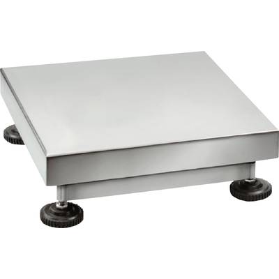 Plateforme en acier inoxydable avec quatre pieds réglables, conçue pour le stockage sécurisé d'équipements lourds.