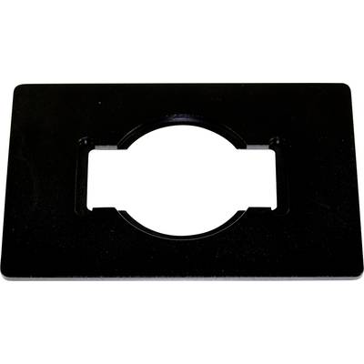 Cadre rectangulaire noir avec découpe circulaire au centre, adapté pour le montage ou la fixation d'appareils techniques.