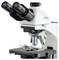 Microscope avec deux oculaires et quatre objectifs, posé sur une table lumineuse, destiné aux investigations scientifiques et aux travaux de laboratoire.