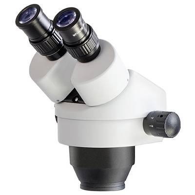 Microscope bicanal avec boîtier noir et blanc, adapté pour des investigations scientifiques précises.