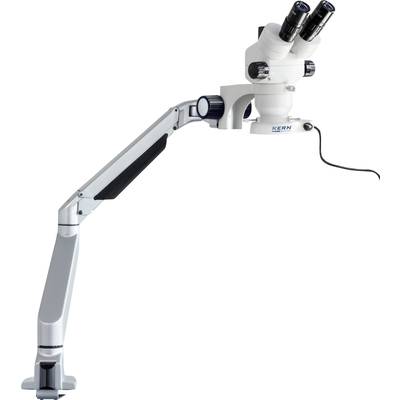 Microscope binoculaire avec bras flexible, montable sur une table ou un plan de travail, destiné à l'observation précise des échantillons.