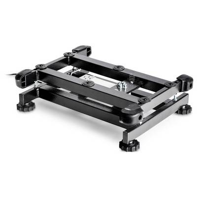 Un cadre métallique noir avec quatre pieds réglables, probablement un élément d'une construction de fixation ou d'un système de support.