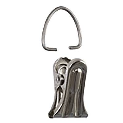 Onglet ouvert pour un classeur à levier, avec l'arceau métallique courbé en haut et la base avec le détail du mécanisme de fixation.