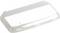 Un couvercle en plastique blanc rectangulaire, légèrement bombé, à surface lisse et bords arrondis, sur un fond neutre.