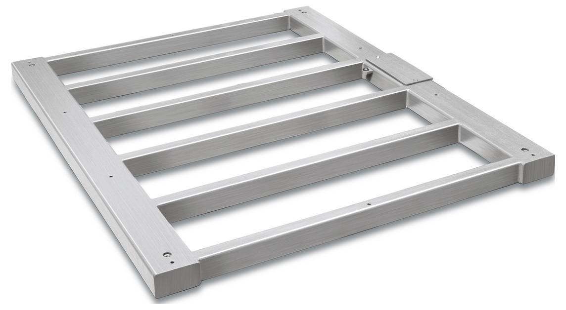 Un cadre rectangulaire en métal argenté avec des traverses parallèles, probablement une partie d'un meuble ou d'un système d'étagères.