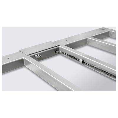 Un cadre en aluminium avec câblage intégré, conçu pour des applications modulaires de construction, est présenté sur une surface blanche.