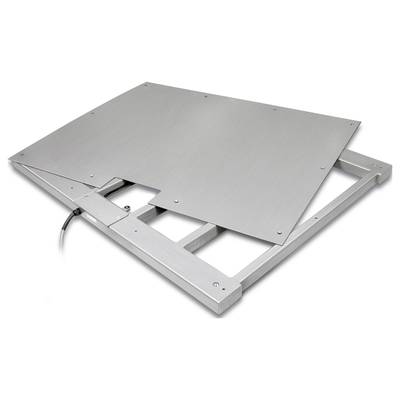 Une plateforme métallique plate et rectangulaire avec raccordement de câble. Adaptée aux applications industrielles ou commerciales telles que les systèmes de pesage.