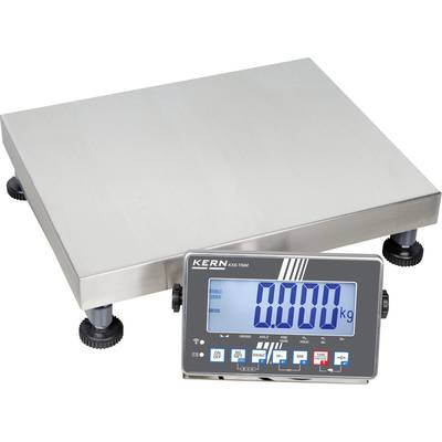 Balance industrielle avec affichage numérique indiquant '0,000 kg'. Plateforme en acier inoxydable avec pieds réglables.