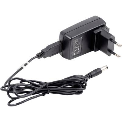Un chargeur noir avec une fiche européenne et un long câble. C'est un chargeur pour appareils électroniques, portant le marquage CE.