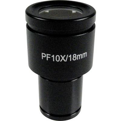 Un oculaire noir de microscope portant l'inscription 'PF10X/18mm', utilisé pour agrandir des objets.