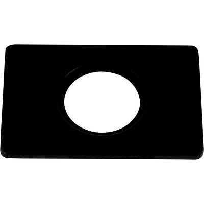 Plaque noire rectangulaire avec un trou central rond, sur un fond blanc.