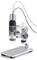Un microscope numérique avec support métallique et connexion USB, adapté pour les gros plans et les examens de petits détails.