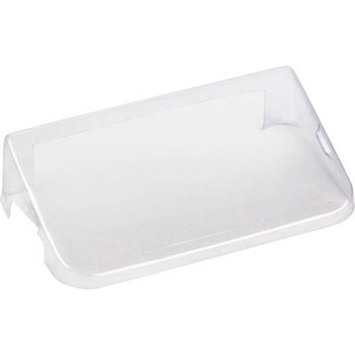 Un couvercle rectangulaire en plastique transparent, avec des bords arrondis. Utilisé pour protéger ou recouvrir des objets.