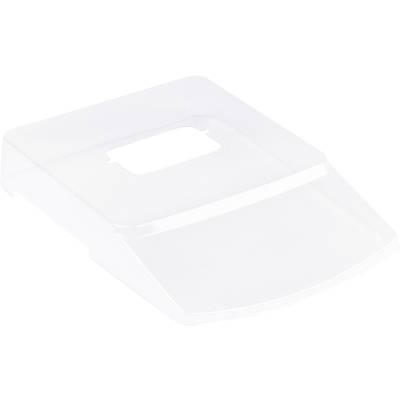 Un couvercle en plastique transparent avec une découpe rectangulaire au centre, probablement destiné à un appareil électronique ou un boîtier.
