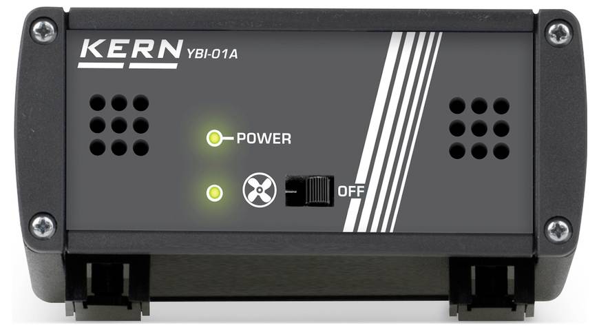 Un appareil gris portant l'inscription 'KERN YBI-01A'. Un voyant 'POWER' lumineux et un interrupteur avec position 'OFF' à droite.
